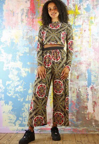 TROUSERS & CROP TOP CO-ORDINATES IN GOLD STAR PRINT