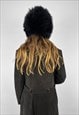 70'S BLACK SHEARLING POM POM TIE LADIES WINTER HAT