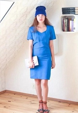 Bright blue short sleeve linen dress