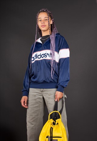 BLUE 1/4 ZIP BIG LOGO SPELL OUT ADIDAS TRACK TOP JACKET