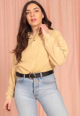 VINTAGE 80S LONG SLEEVE T-SHIRT IN 1/4 NECK