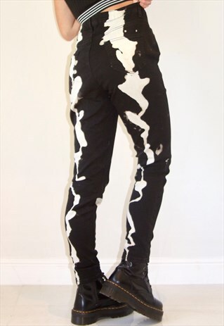 REWORKED DENIM Y2K BLEACHED SKINNY BLACK JEANS