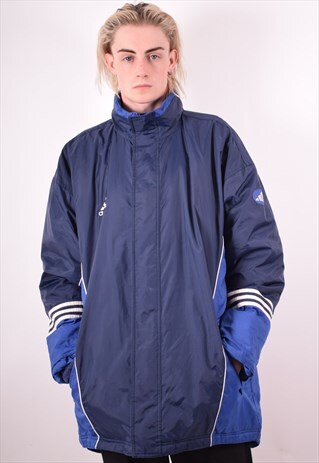 ADIDAS MENS VINTAGE PADDED JACKET MEDIUM NAVY BLUE 90S