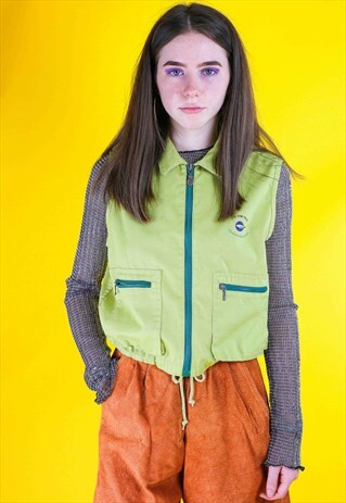 VINTAGE GREEN SCOUTS SLEEVELESS CROPPED JACKET WAISTCOAT