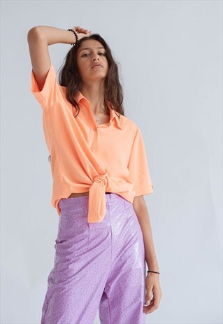 VINTAGE MINIMAL RELAXED FIT SHORT SLEEVE BLOUSE IN ORANGE M