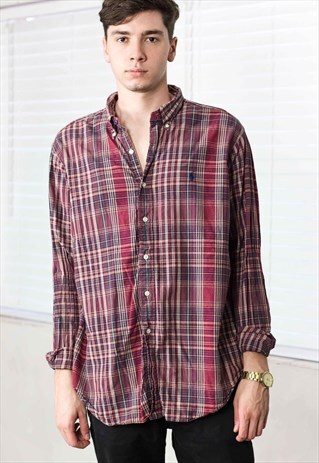 VINTAGE RALPH LAUREN CHECKED SHIRT LOGO 90S XL 7.9