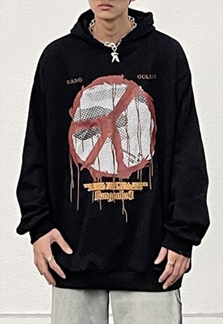 BLACK GRAPHIC COTTON OVERSIZED HOODIES