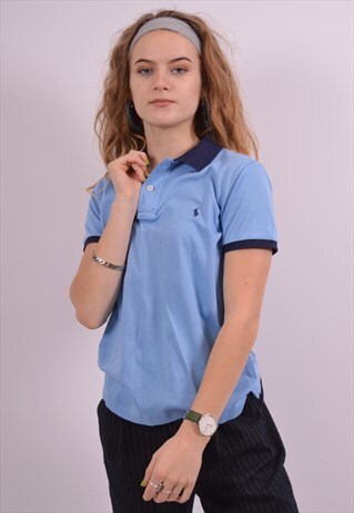 RALPH LAUREN WOMENS VINTAGE POLO SHIRT MEDIUM BLUE 90S