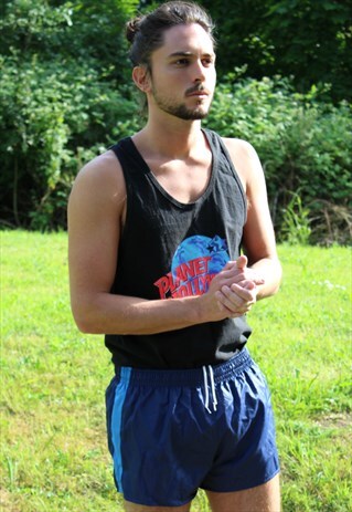 VINTAGE 80S SPRINTER GYM SHORTS - 30 WAIST - BLUE - FESTIVAL