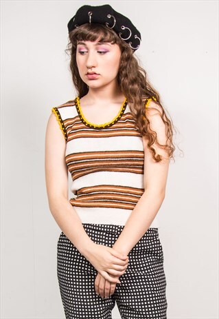 VINTAGE 70'S GEEK CHIC CUTE KNIT TANK TOP