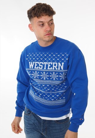 VINTAGE CHAMPION CHRISTMAS SWEATSHIRT BLUE