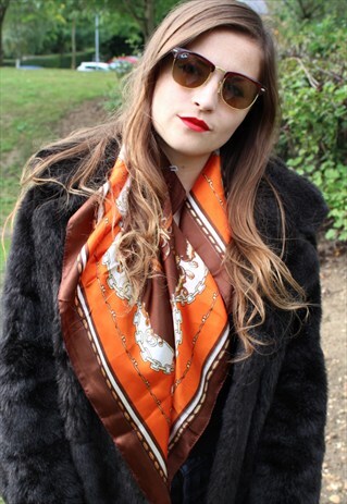 VINTAGE 70S SILK SCARF - ONE SIZE - PATTERNED - HEAD SCARF