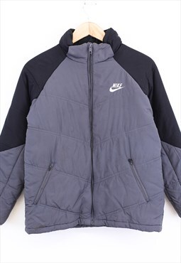Vintage Nike Puffer Jacket Grey Black Colour Block Zip Up