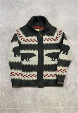 Vintage Abstract Knitted Cardigan Bear Patterned Zip Up Knit