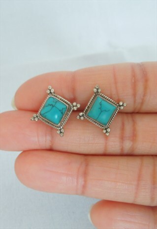 STERLING SILVER AND TURQUOISE STONE EVERYDAY STUD EARRINGS