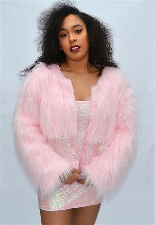 PINK FAUX FUR COAT