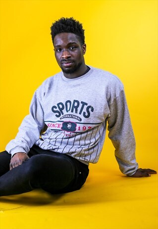 VINTAGE GREY PRINTED DISTRESSED SPORTS SWEATSHIRT 1974