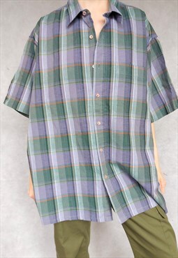 Vintage Givenchy Plaid Shirt, Gray and Green Check Shirt, XL