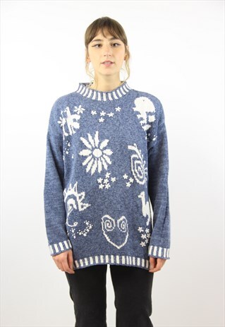 VINTAGE HIPPIE BLUE PATTERNED JUMPER