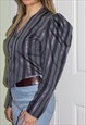 VINTAGE 90'S PUFF SHOULDER CROPPED BUTTON UP BLOUSE