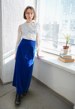 Vintage 70's Blue Maxi Velvet Skirt