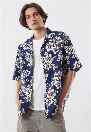 VINTAGE HAWAIIAN ALOHA SHIRT FLOWERS PRINTED PATTERNED