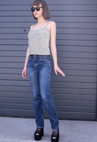 GREY GREEN PASTEL SUEDE LEATHER TOP
