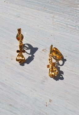 Deadstock gold tone with glass crystals small earrings 