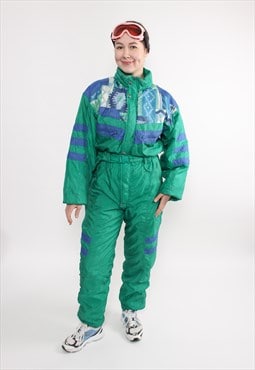 90s One piece ski suit, Vintage green ski jumpsuit, retro