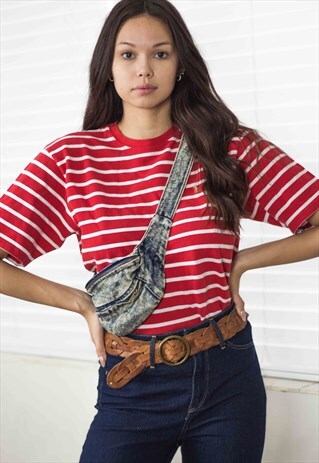 VINTAGE DENIM CROSS BODY BUM BAG LOGO 90S 4.8