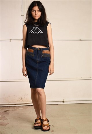 90'S RETRO HIGWAISTED DENIM PENCIL MIDI SKIRT
