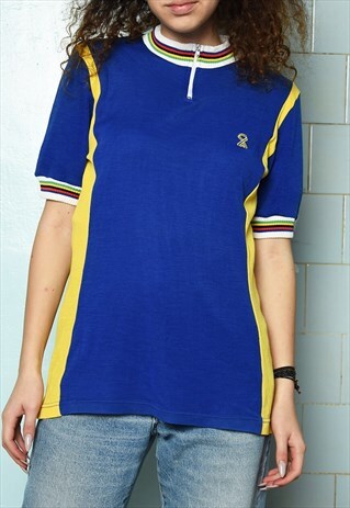 VINTAGE 70S MOD KNITTED 1/4 ZIP TURTLENECK SPORTS TOP JUMPER