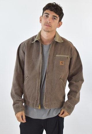 VINTAGE 90S BROWN CARHARTT COLLARED WORKWEAR JACKET
