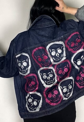 SKULL CITY - REWORKED HAND PAINTED DENIM JACKET SIZE XL