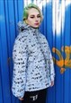 REFLECTIVE BOMBER LUMINOUS GRAFFITI PUFFER JACKET IN GREY