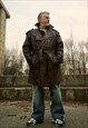 80S VINTAGE RARE BROWN LEATHER TRENCH COAT