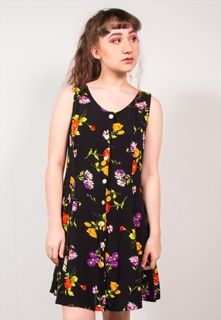 VINTAGE 90'S BLACK FLORAL DRESS