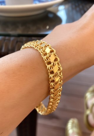 THICK BARLEY CHAIN BRACELET, 925 STERLING SILVER,GOLD PLATED
