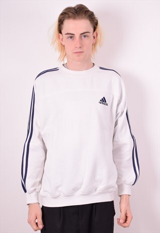 ADIDAS MENS VINTAGE SWEATSHIRT JUMPER MEDIUM WHITE 90S