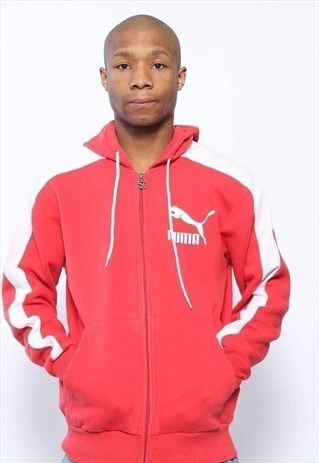 VINTAGE PUMA BIG LOGO FULL ZIP HOODIE RED