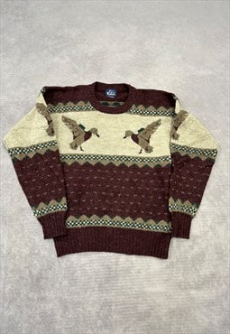 Vintage Woolrich Knitted Jumper Bird Patterned Knit Sweater