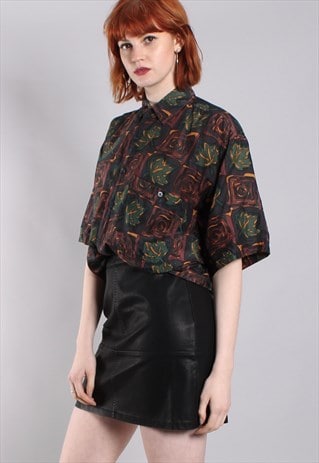 VINTAGE 80S SILK PATTERNED LOOSE FIT SHIRT