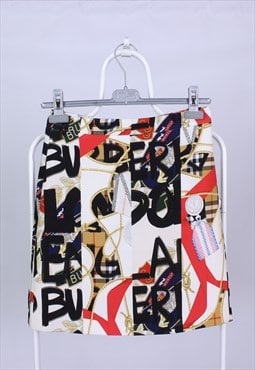 Burberry graffiti print skirt wool rarity logo 4 US 6 UK