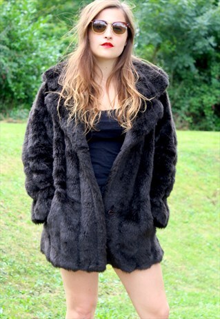 VINTAGE 80S FAUX FUR JACKET - MEDIUM/LARGE - COAT - FLAWLESS