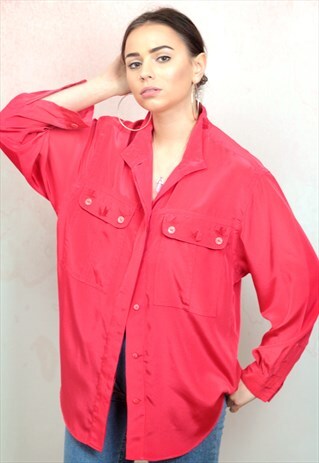 1980S VINTAGE RED SILKY BLOUSE
