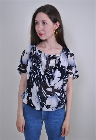 VINTAGE FLOWERS FORMAL BLOUSE, FLORAL SHIRT FOR WORK