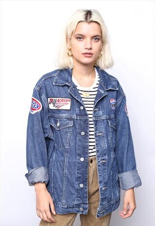 VINTAGE 90S PATCHES EMBROIDERED DENIM JACKET
