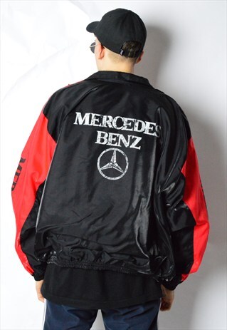 80S BLACK AND RED COLOUR BLOCK MERCEDES BENZ TRACK JACKET