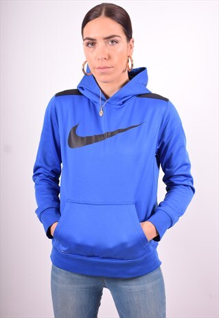 NIKE WOMENS VINTAGE HOODIE JUMPER XL BLUE 90'S