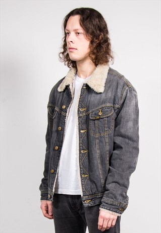 VINTAGE 90'S BLACK FAUX SHERLING LINED LEE DENIM JACKET